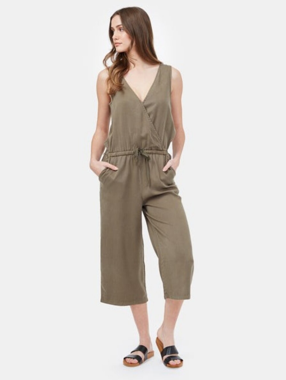 Sleeveless Olive Wrap Jumpsuit